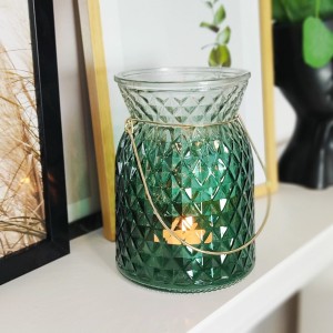 Lampion szklany zielony 16 cm ASH21110