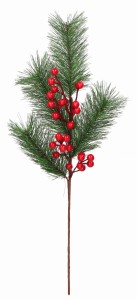 Gałązka świąteczna sosna z głogiem 55cm ASC24878