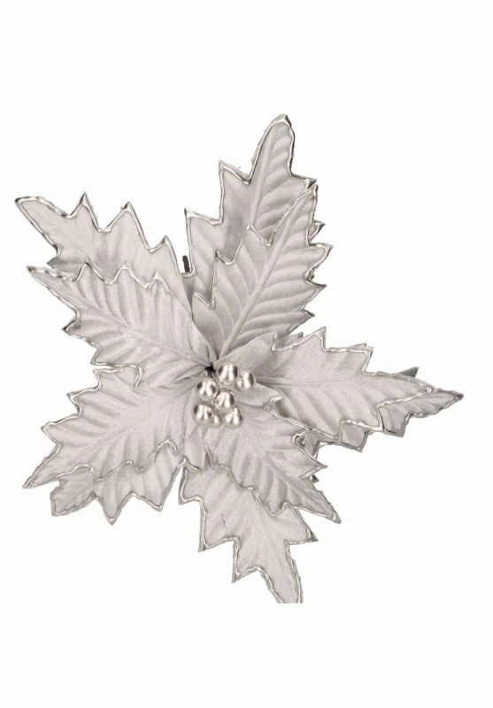 Gwiazda betlejemska welurowa SREBRNA na piku śr. 33cm ASC26269-4