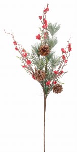 Gałązka świąteczna z głogiem i szyszkami 94cm ASC26754