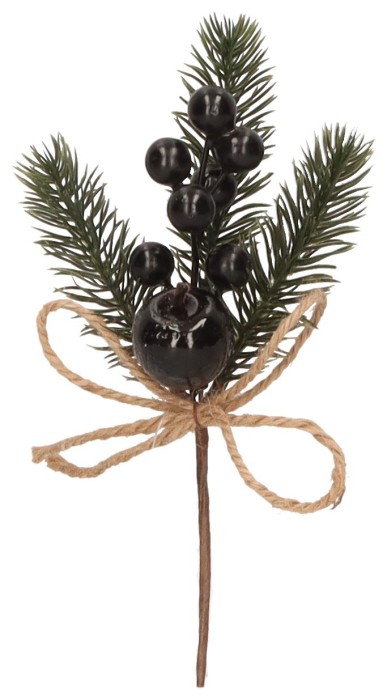 Gałązka świąteczna z iglakiem i kokardką 21 cm ASC28005