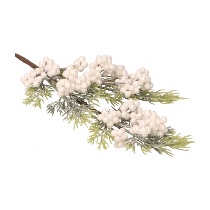 Gałązka świąteczna ośnieżona białe jagody 48 cm ASC26119
