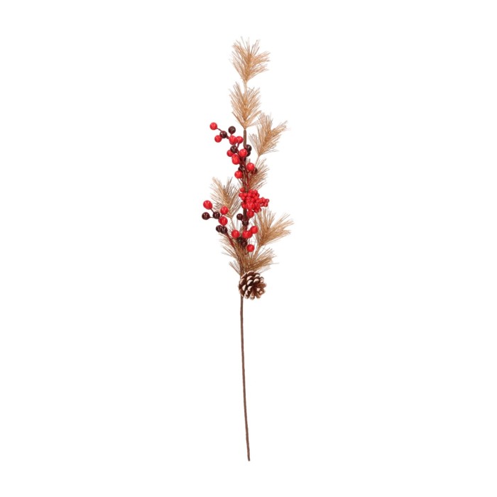 Gałązka świąteczna złota z głogiem 68cm ASC25902
