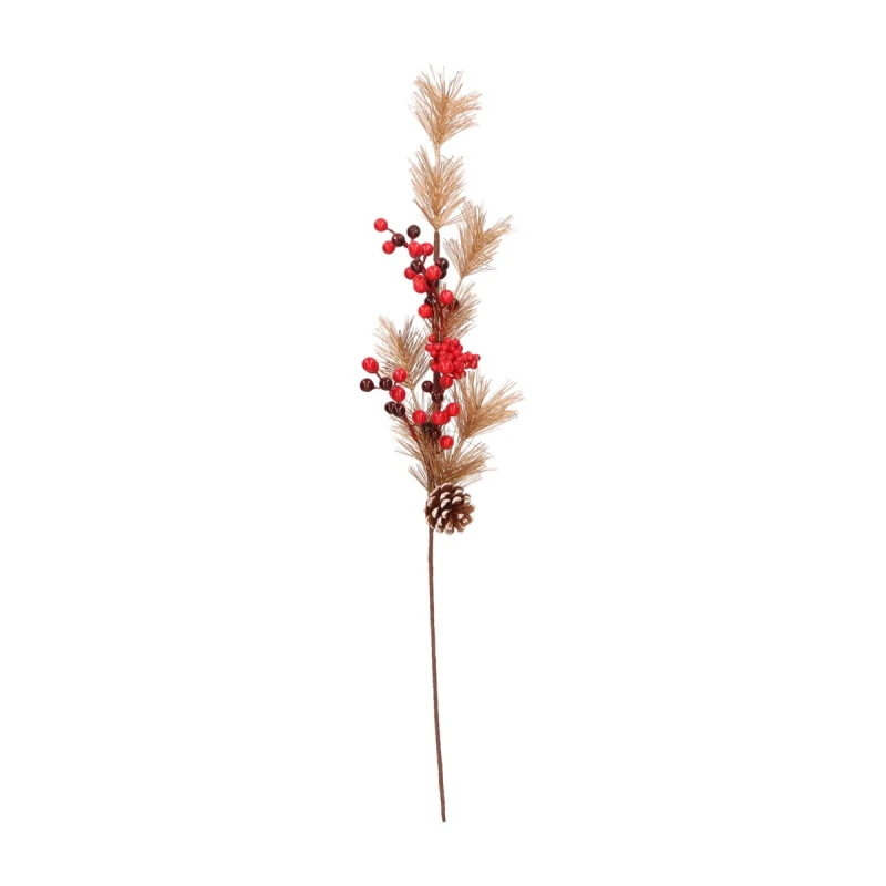 Gałązka świąteczna złota z głogiem 68cm ASC25902