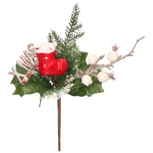 Pik świąteczny z butem Mikołaja, jagodami i ostrokrzewem 23cm ASC25642