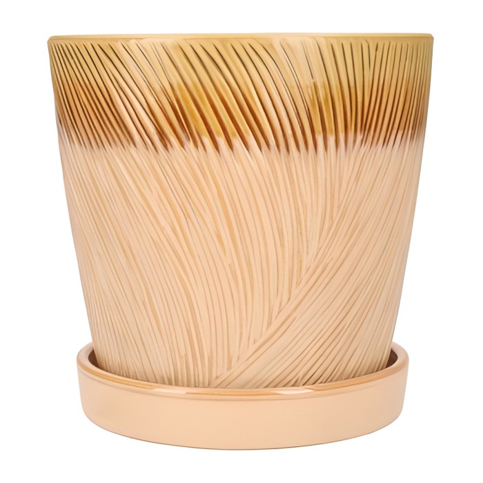 Doniczka ceramiczna z podstawką 15 cm beżowa ASC23223