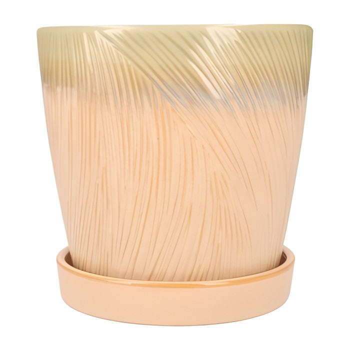 Doniczka ceramiczna z podstawką 15 cm beżowa ASC23223