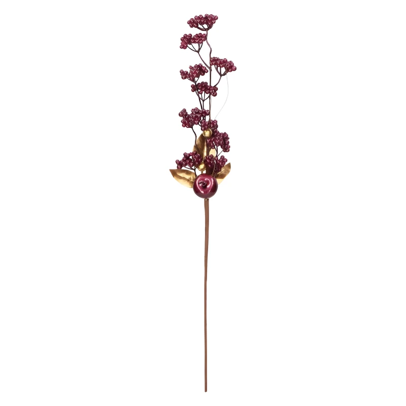 Gałązka świąteczna z bordowymi jagodami 64cm ASC26959