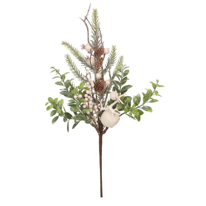 Pik świąteczny z szyszkami i białymi jagodami 44cm ASC25646